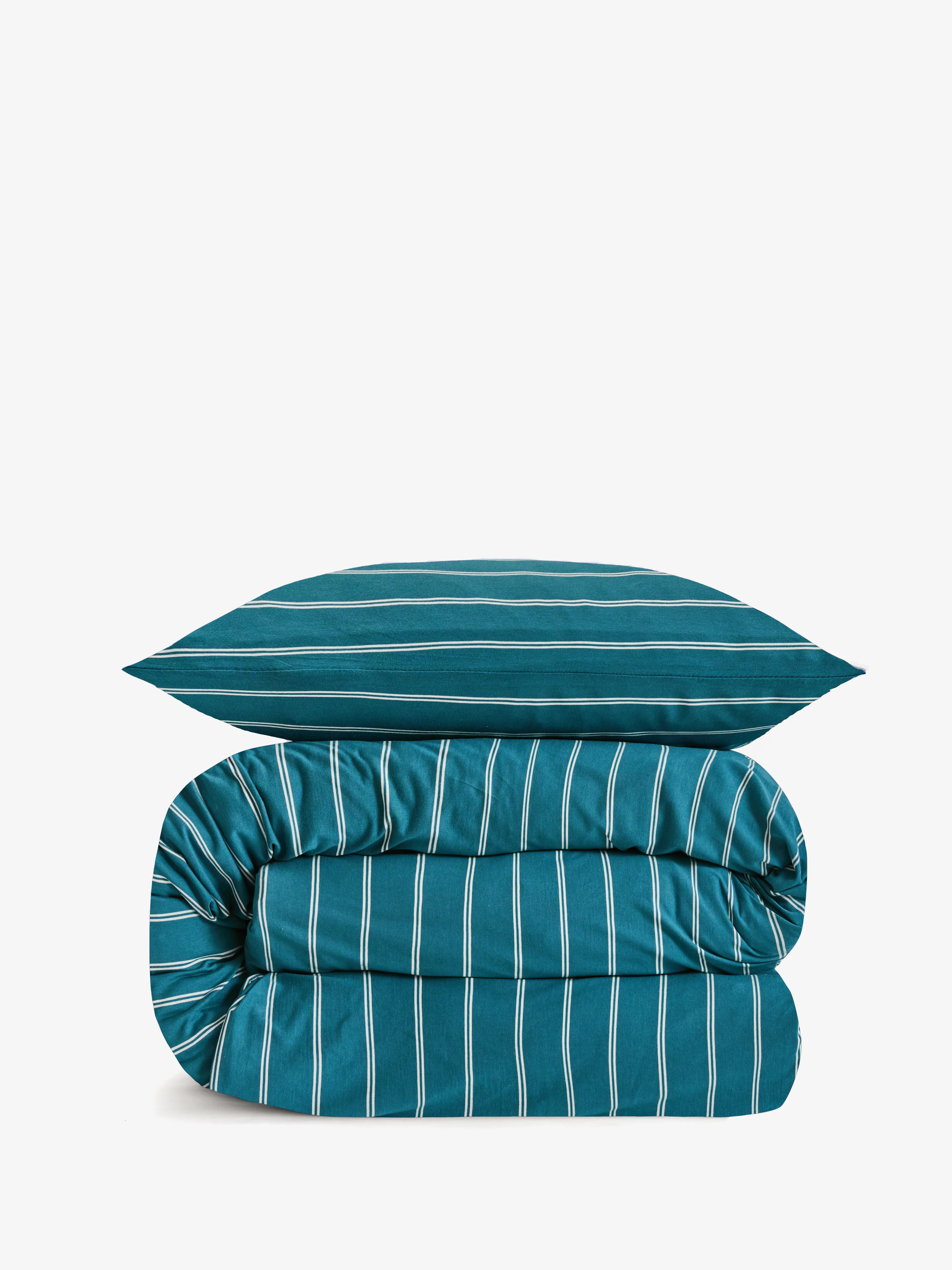 סט מצעי ג'רסי במבוק ילדים Aqua Stripes